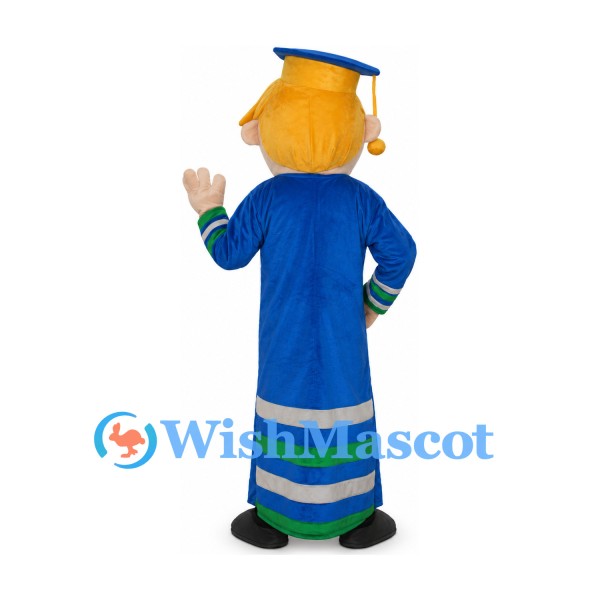 Graduate Mascot Costume with Blue Gown and Cap
