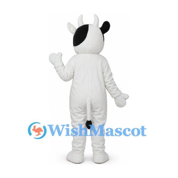 Cow Mascot Costume in White with Black Eye Patch and Bow Tie