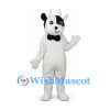 Cow Mascot Costume in White with Black Eye Patch and Bow Tie