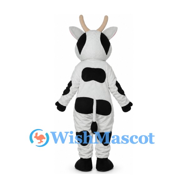 Cow Mascot Costume in White with Black Patches and Pink Bow