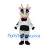 Cow Mascot Costume in White with Black Patches and Pink Bow