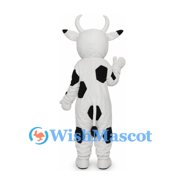 Cow Mascot Costume in White with Black Patches and Horns