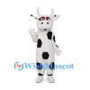 Cow Mascot Costume in White with Black Patches and Horns