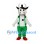 Cow Mascot Costume with Green Overalls and Black Hat