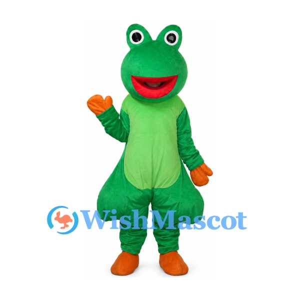 Frog Mascot Costume in Green with Orange Hands and Feet