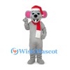 Mouse Mascot Costume in Gray with Santa Hat and Scarf