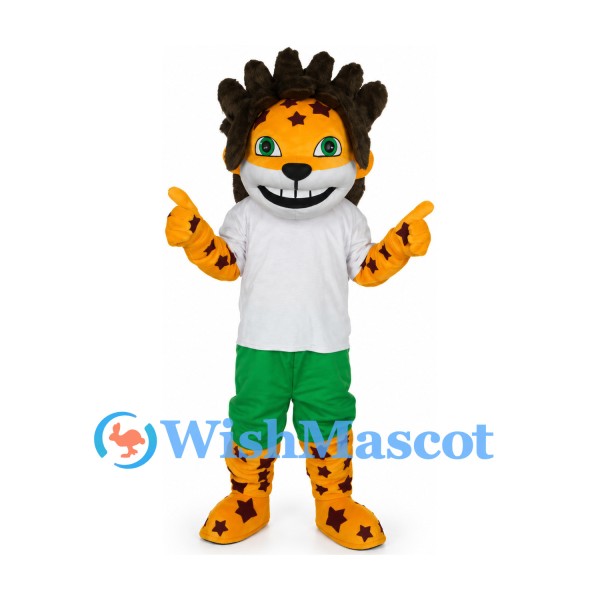 Leopard Mascot Costume with White Shirt and Green Shorts