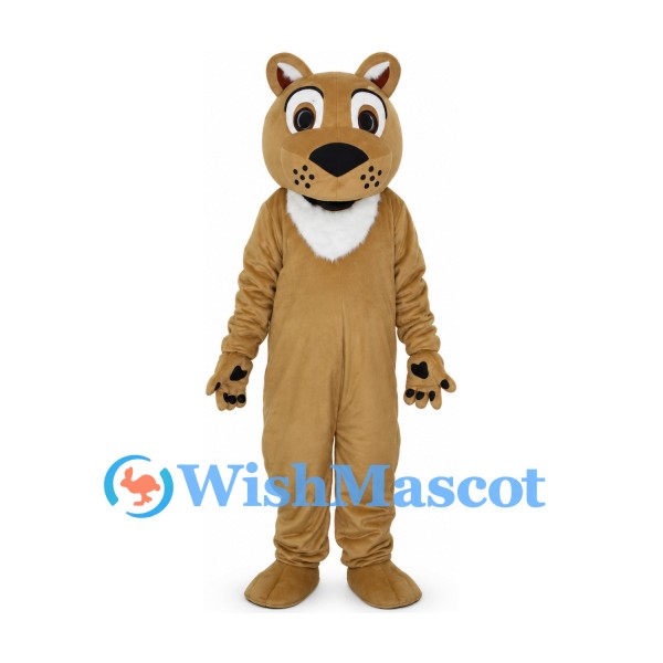 Cougar Mascot Costume in Tan with White Neck Patch