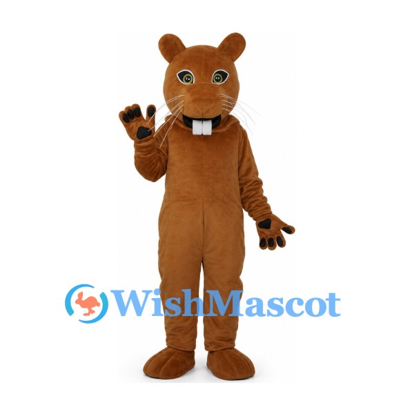 Beaver Mascot Costume in Brown with Large Tail and Buck Teeth