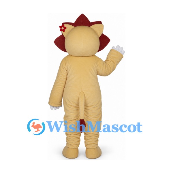 Lion Mascot Costume in Cream with Burgundy Mane