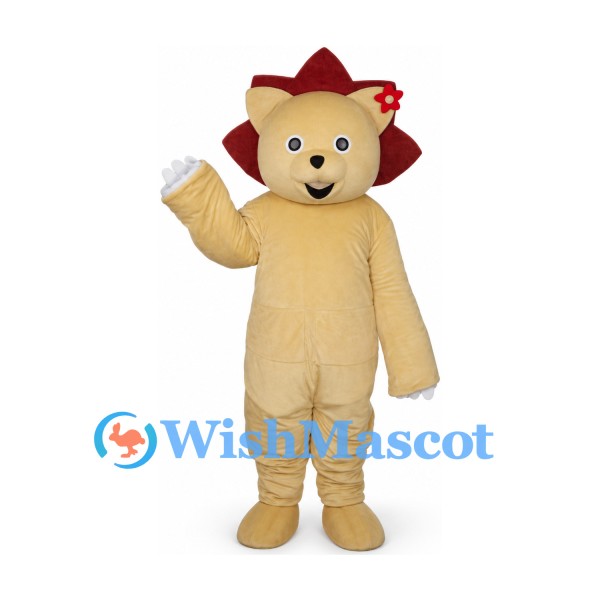 Lion Mascot Costume in Cream with Burgundy Mane