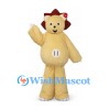 Lion Mascot Costume in Cream with Burgundy Mane and Round Belly