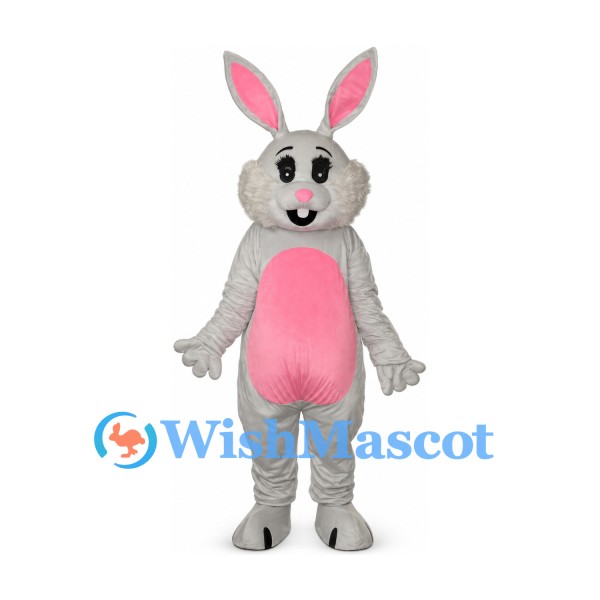 Rabbit Mascot Costume in Gray with Pink Belly