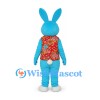 Rabbit Mascot Costume in Blue with Floral Vest