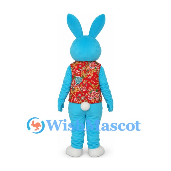 Rabbit Mascot Costume in Blue with Floral Vest