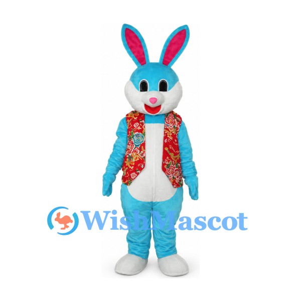 Rabbit Mascot Costume in Blue with Floral Vest