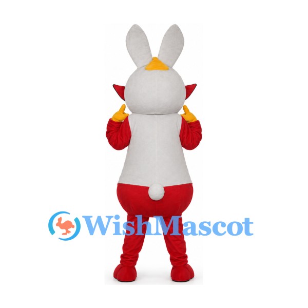 Rabbit Mascot Costume in White and Red with Sunglasses