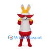 Rabbit Mascot Costume in White and Red with Sunglasses