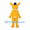 Rabbit Mascot Costume in Yellow with Blue Top Hat and Pink Scarf