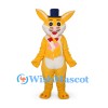 Rabbit Mascot Costume in Yellow with Blue Top Hat and Pink Scarf