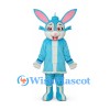Rabbit Mascot Costume with Sky Blue Coat and White Trim