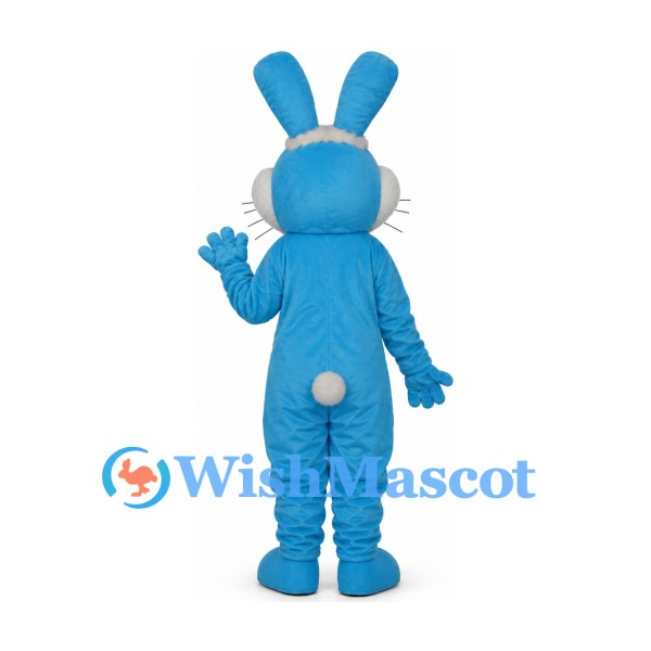 Rabbit Mascot Costume in Blue with White Belly and Red Nose