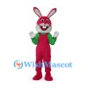 Rabbit Mascot Costume in Pink with Green Shirt and Overalls