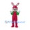 Rabbit Mascot Costume in Pink with Green Shirt and Overalls