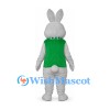Rabbit Mascot Costume with Green Vest and Polka Dot Bow Tie