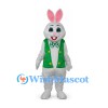 Rabbit Mascot Costume with Green Vest and Polka Dot Bow Tie