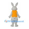 Rabbit Mascot Costume in Gray with Yellow Vest