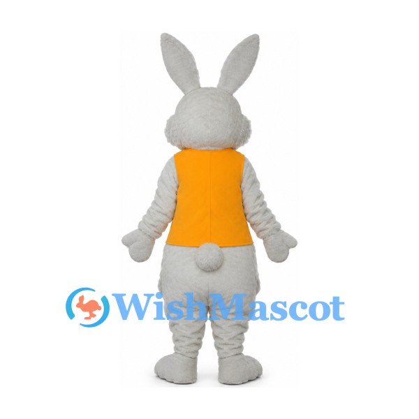 Rabbit Mascot Costume in Gray with Yellow Vest