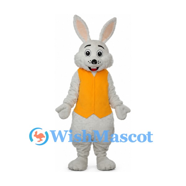 Rabbit Mascot Costume in Gray with Yellow Vest