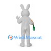 Rabbit Mascot Costume in White with Pink Belly and Carrot