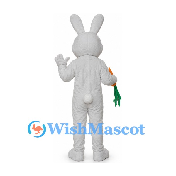 Rabbit Mascot Costume in White with Pink Belly and Carrot