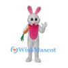 Rabbit Mascot Costume in White with Pink Belly and Carrot