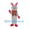 Rabbit Mascot Costume in Gray with Floral Vest and Pink Gloves