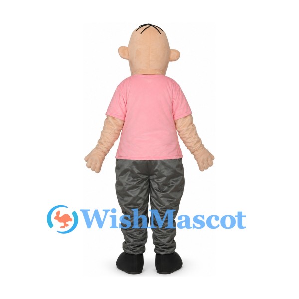 Man Mascot Costume with Pink Shirt and Gray Pants