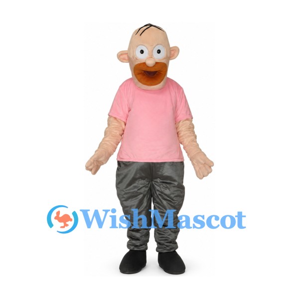 Man Mascot Costume with Pink Shirt and Gray Pants