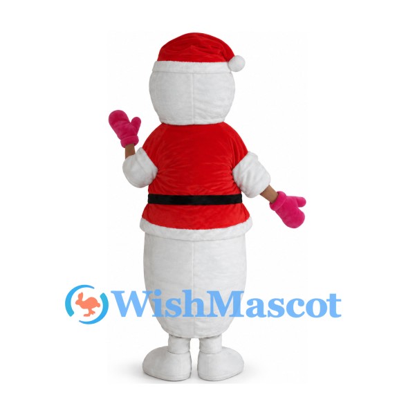 Snowman Mascot Costume with Red Santa Shirt and Hat