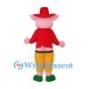 Pig Cowboy Mascot Costume with Red Hat and Yellow Pants
