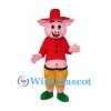 Pig Cowboy Mascot Costume with Red Hat and Yellow Pants