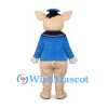Pig Sailor Mascot Costume with Blue Shirt and Cap