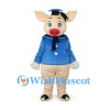 Pig Sailor Mascot Costume with Blue Shirt and Cap
