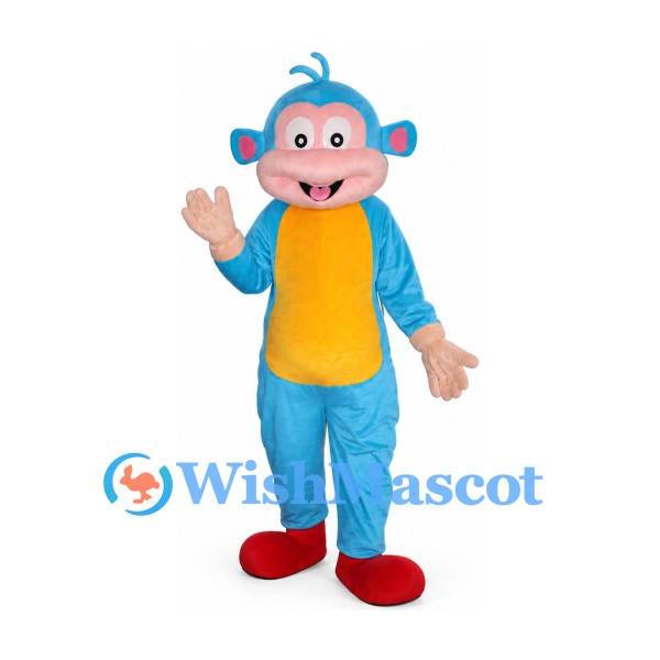 Monkey Mascot Costume in Blue with Pink Face and Yellow Belly