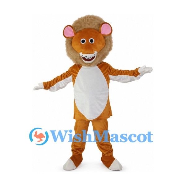 Lion Mascot Costume in Orange with Rounded Mane and White Belly