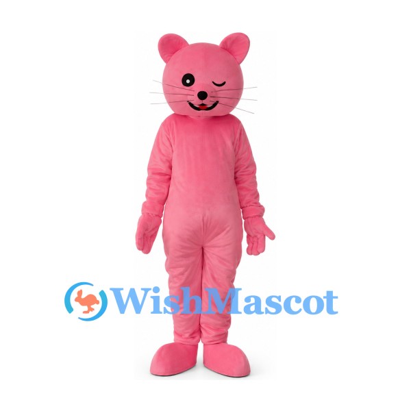 Cat Mascot Costume in Pink with Smiling Eyes