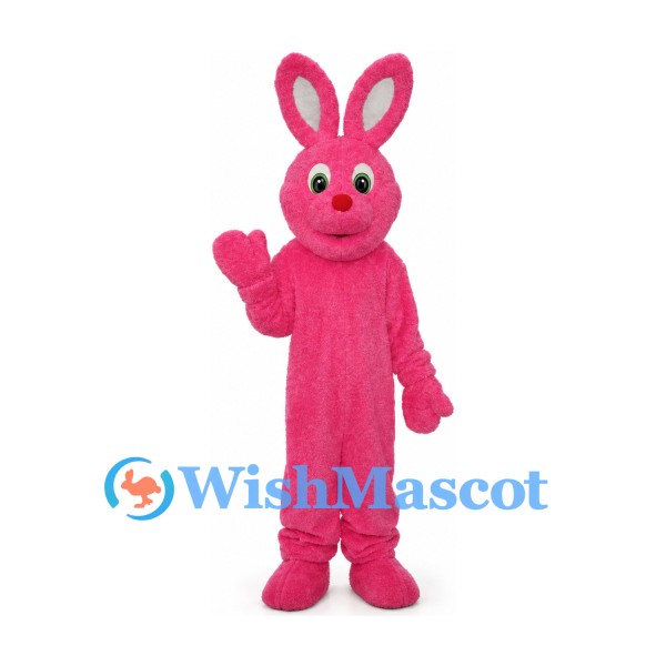 Rabbit Mascot Costume in Pink with Loop Shaped Ears