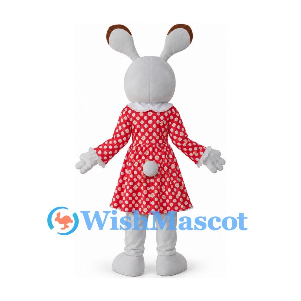 Rabbit Mascot Costume with Red Polka Dot Dress