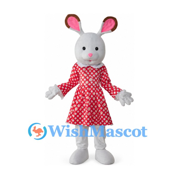 Rabbit Mascot Costume with Red Polka Dot Dress